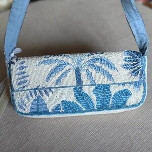 VIRAL Blue Tropical Palm Tree Beaded Bag made in India shoulder bag NWT